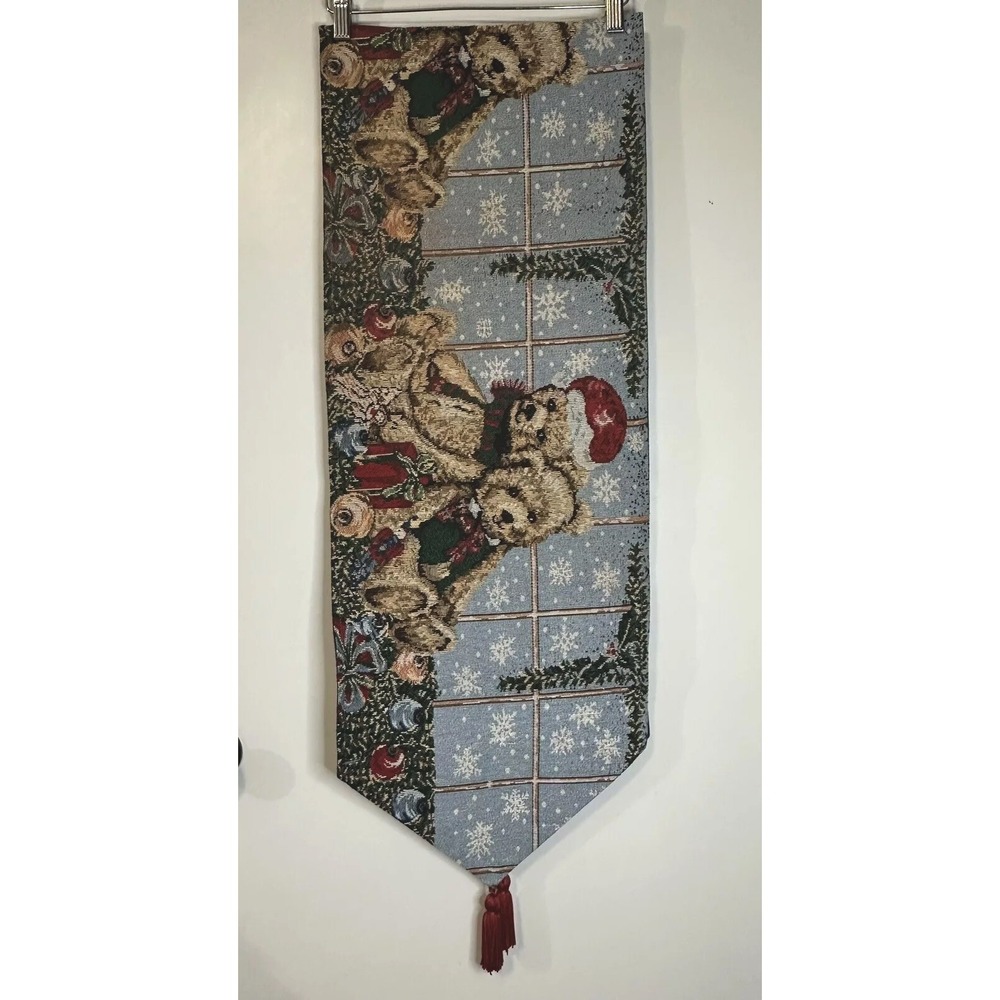 Christmas Teddy Bears Table Runner Ornaments Presents Home Decor Festive 13x70